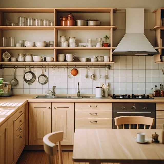 render cocina de madera